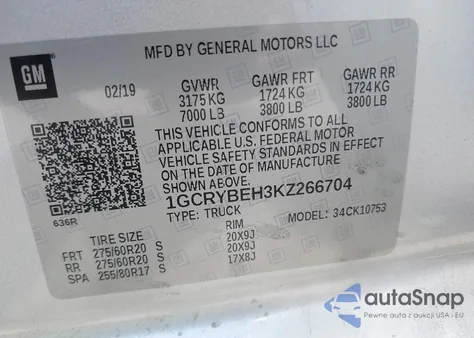 2019 Chevrolet Silverado 1500 Custom from USA, damaged, VIN 1GCRYBEH3KZ266704